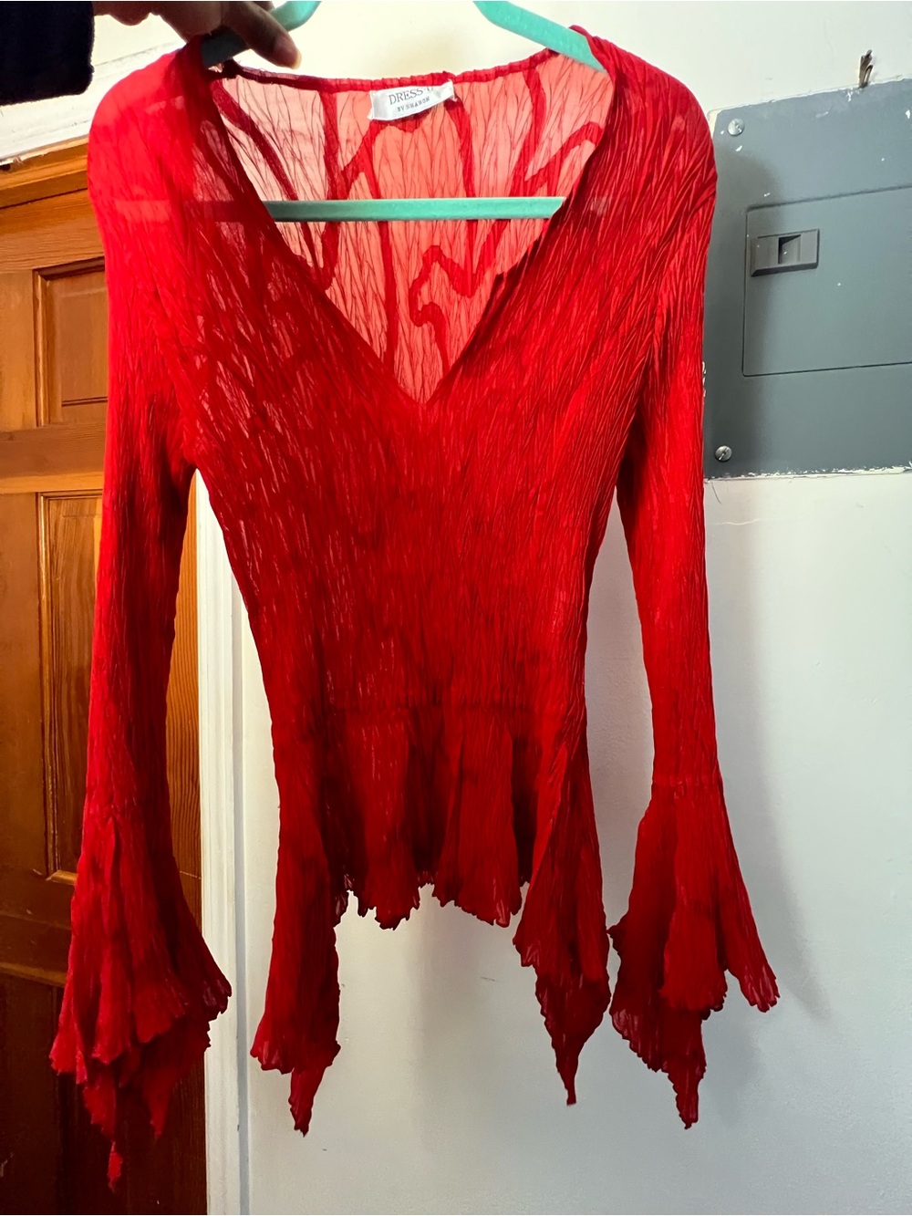 Red Sheer Ruffled Blouse - Picture 2 of 4
